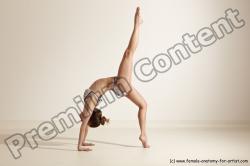 Swimsuit Gymnastic poses Woman White Moving poses Slim long brown Dynamic poses Academic